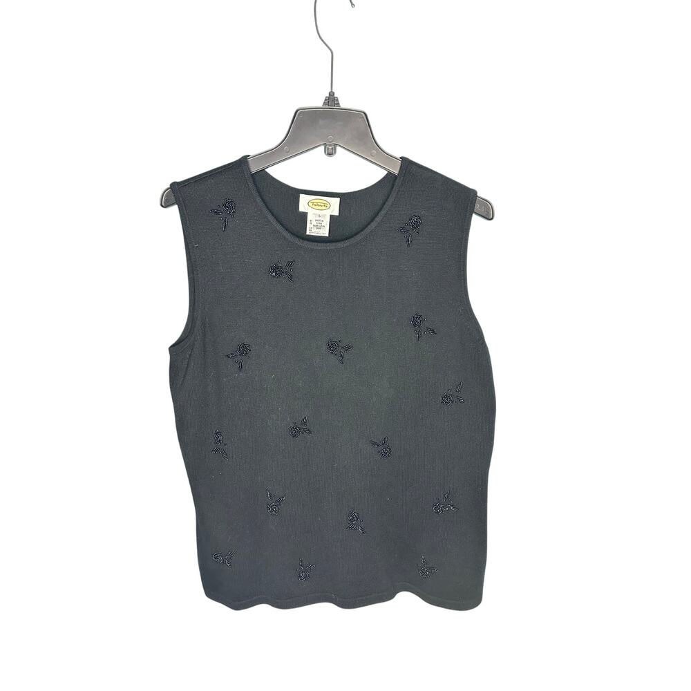 Talbots sleeveless sweater tank silk/cashmere delicate floral beaded black Large